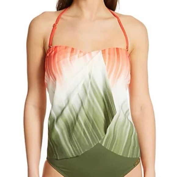 New Vince Camuto Draped Bandeau
Tankini Top Dip Dye Removable Strap Safari Green - Picture 3 of 11